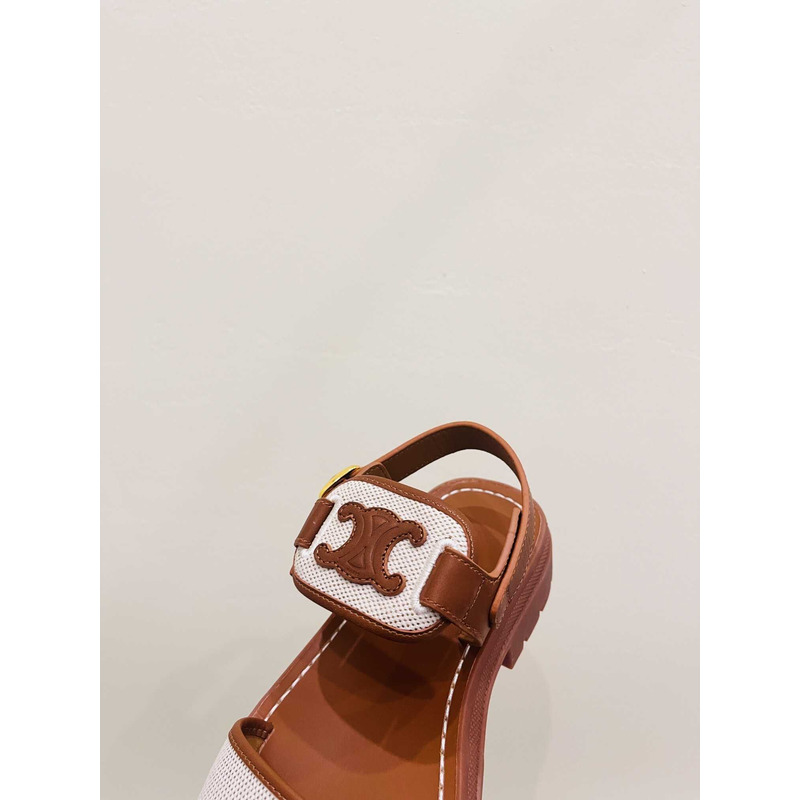 Ce**e clea triomphe sandal in vegetal calfskin brown and white