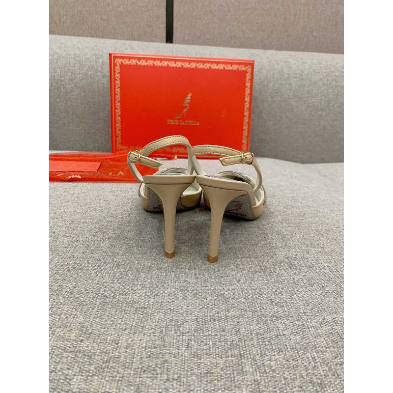 Rene Caovilla Snake Motif Rhinestone Pumps Beige