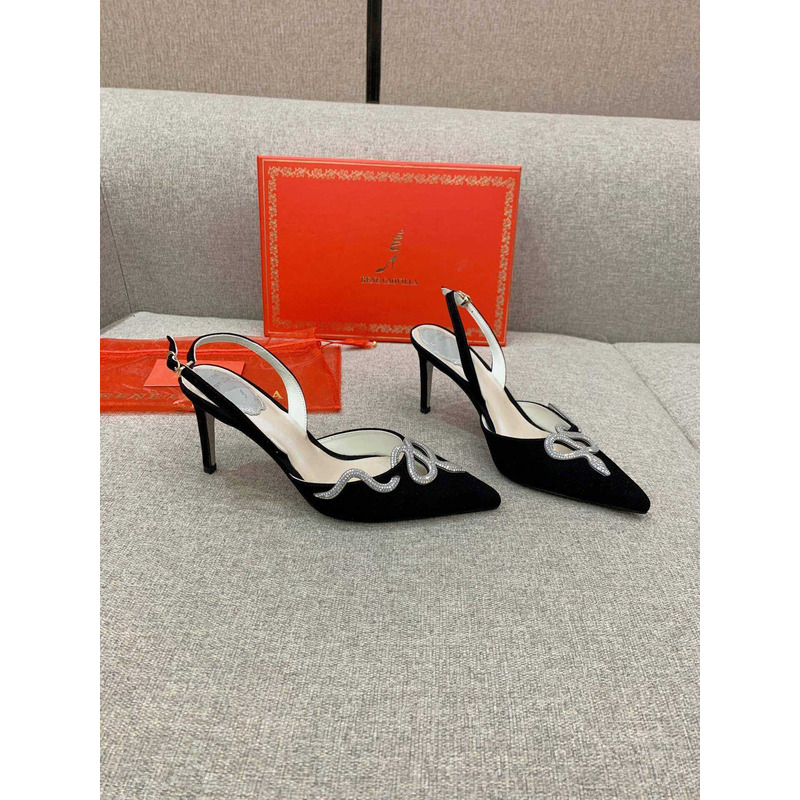 Rene Caovilla Snake Motif Rhinestone Pumps Black