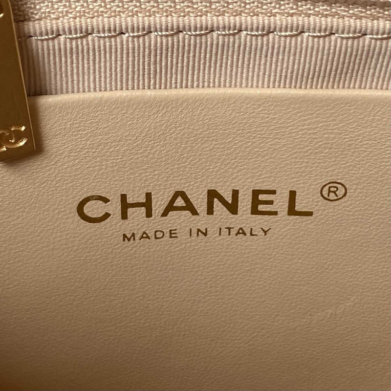 Ch*el shiny crumpled lambskin & gold-tone metal beige