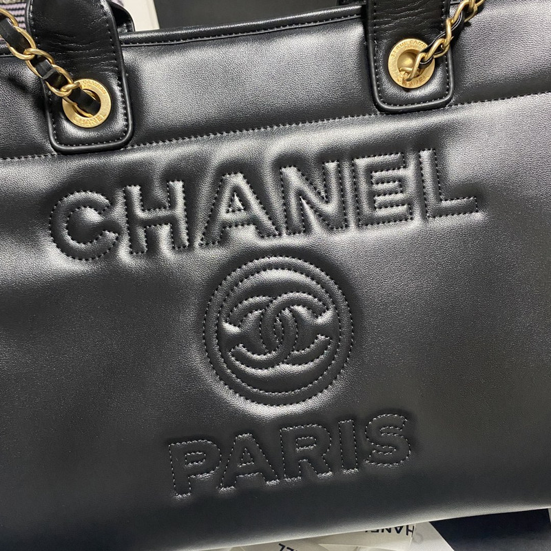 Ch*el tote calfskin & gold-tone metal black