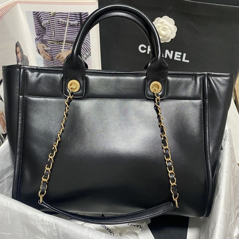 Ch*el tote calfskin & gold-tone metal black
