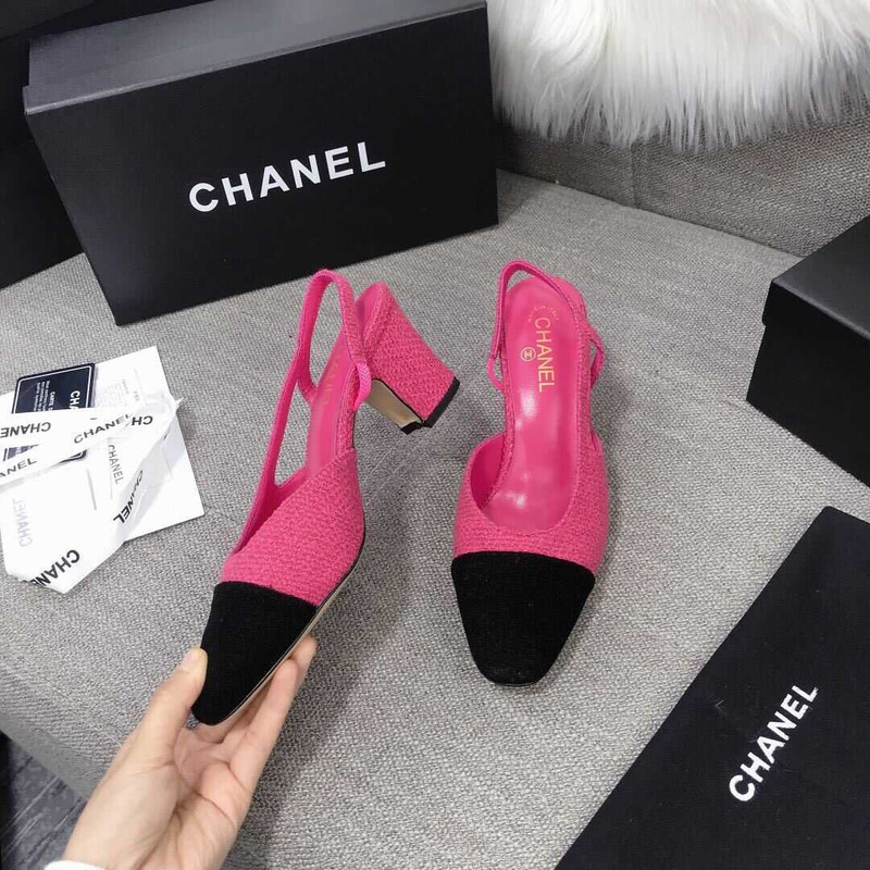 Ch*el slingback tweed sandals pink