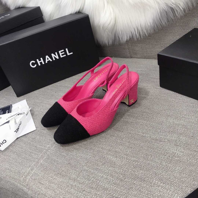 Ch*el slingback tweed sandals pink