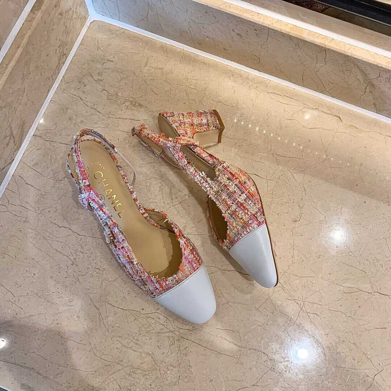 Ch*el classic sandals sheepskin mid-heel sandals multicolor