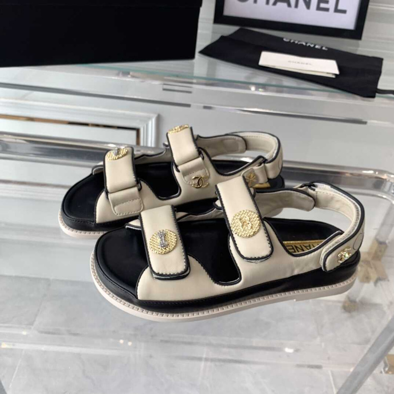 Ch*el sandals lambskin cream
