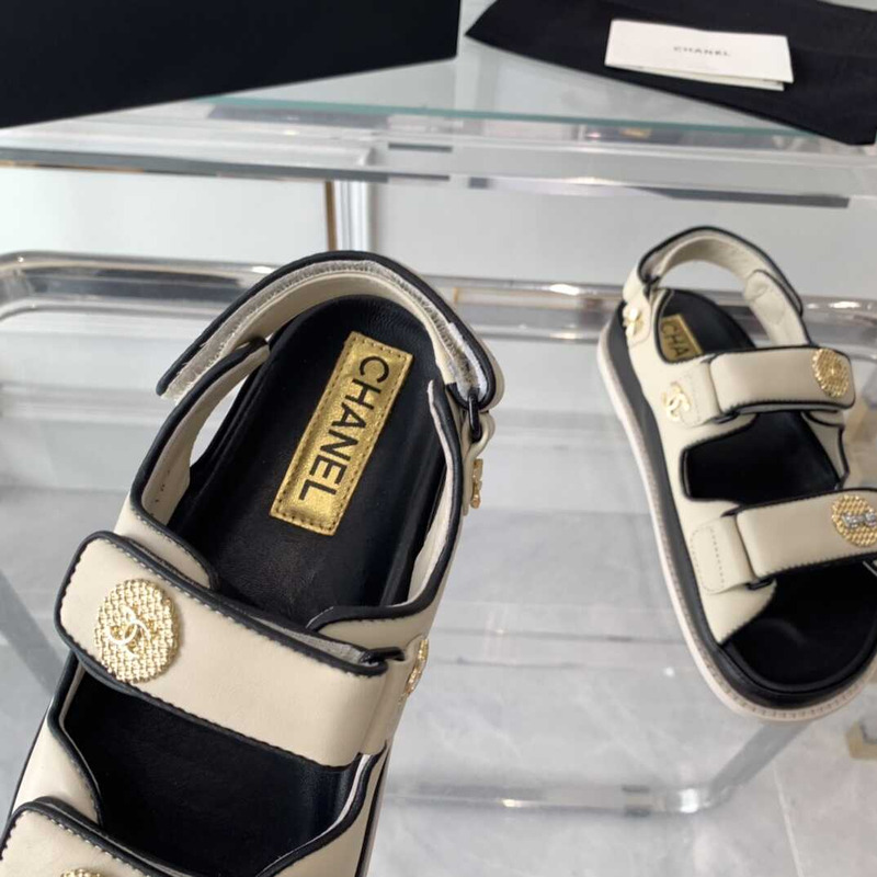 Ch*el sandals lambskin cream