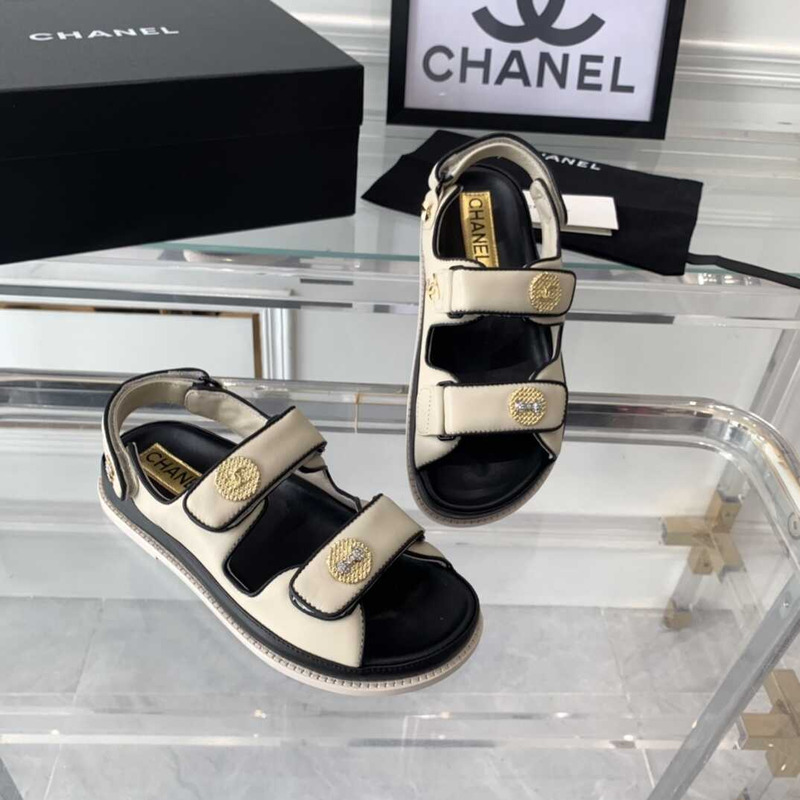 Ch*el sandals lambskin cream