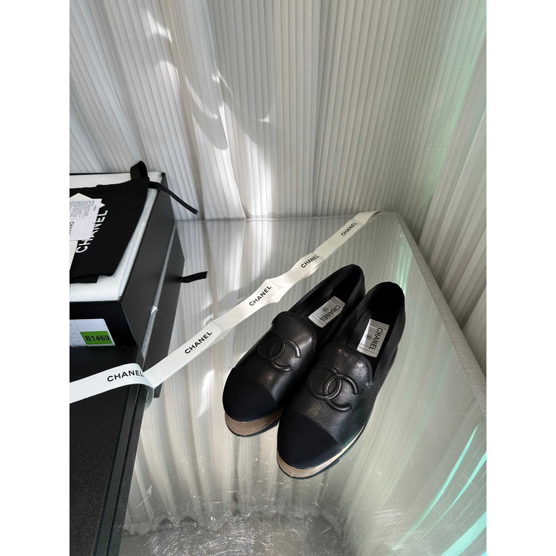 Ch*el cc lambskin loafters black