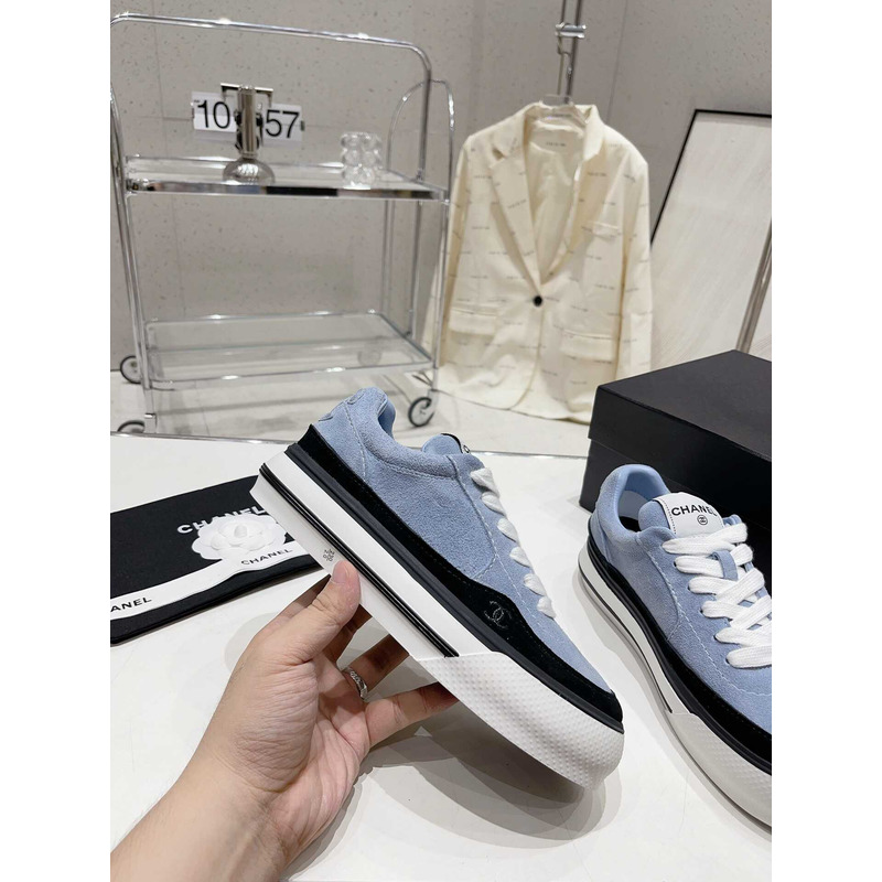 Ch*el velvet & suede calfskin black & blue