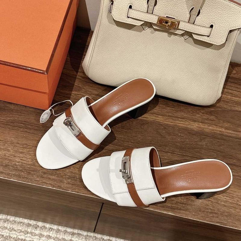 H**mes gigi 50 sandals white and brown