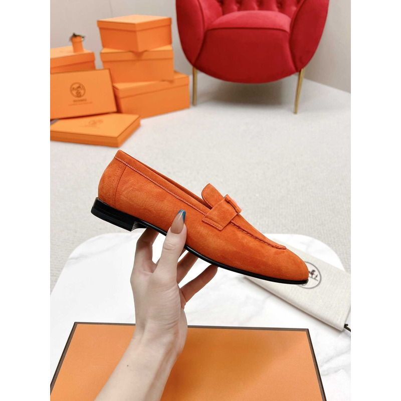 H**mes paris loafers in dark orange velvet