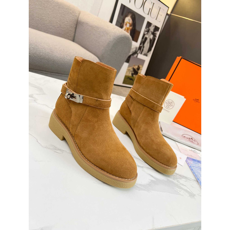 H**mes rubber sole casual style ankle & booties boots brown