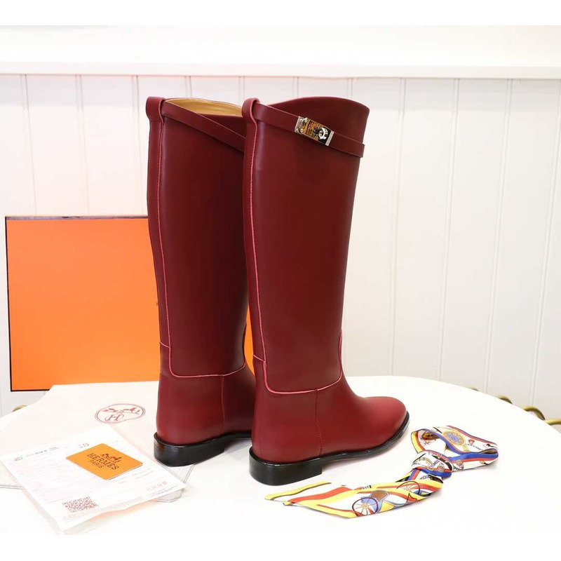 H**mes leather boots red