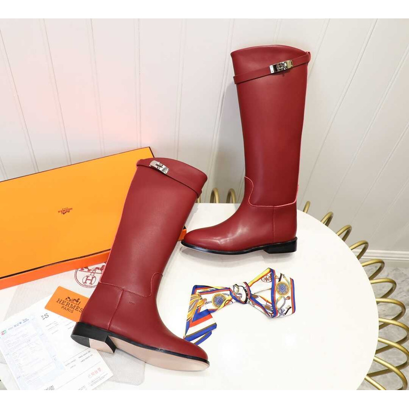 H**mes leather boots red