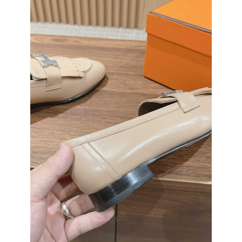 H**mes goatskin womens royal loafers beige