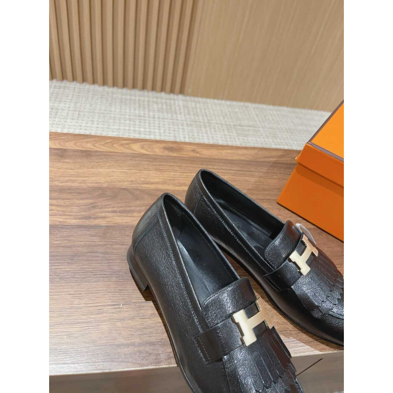 H**mes goatskin womens royal loafers black