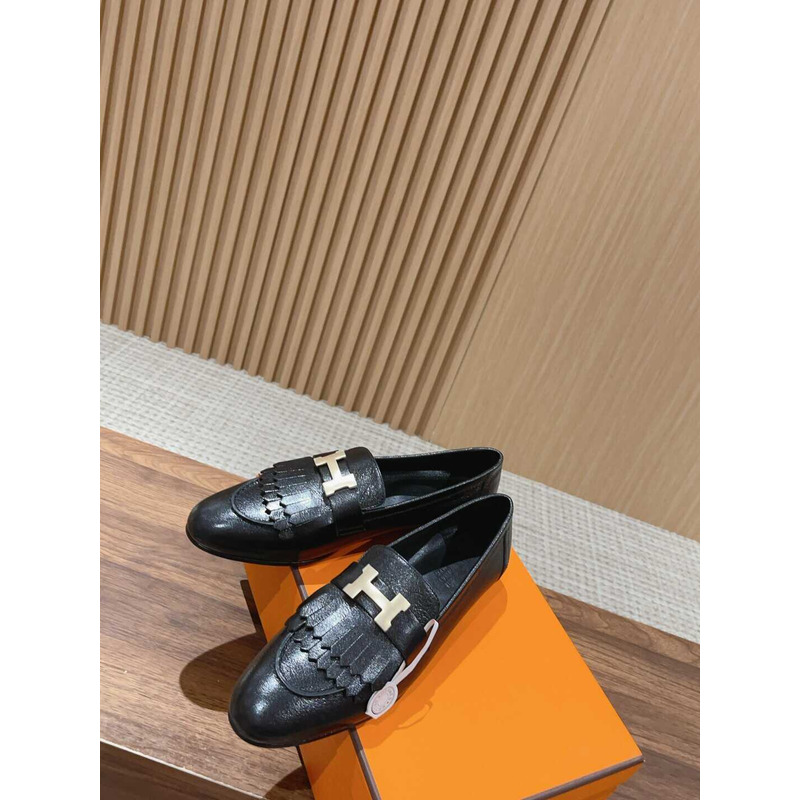 H**mes goatskin womens royal loafers black