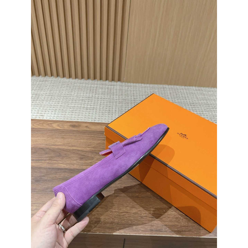 H**mes suede goatskin womens royal loafers purple