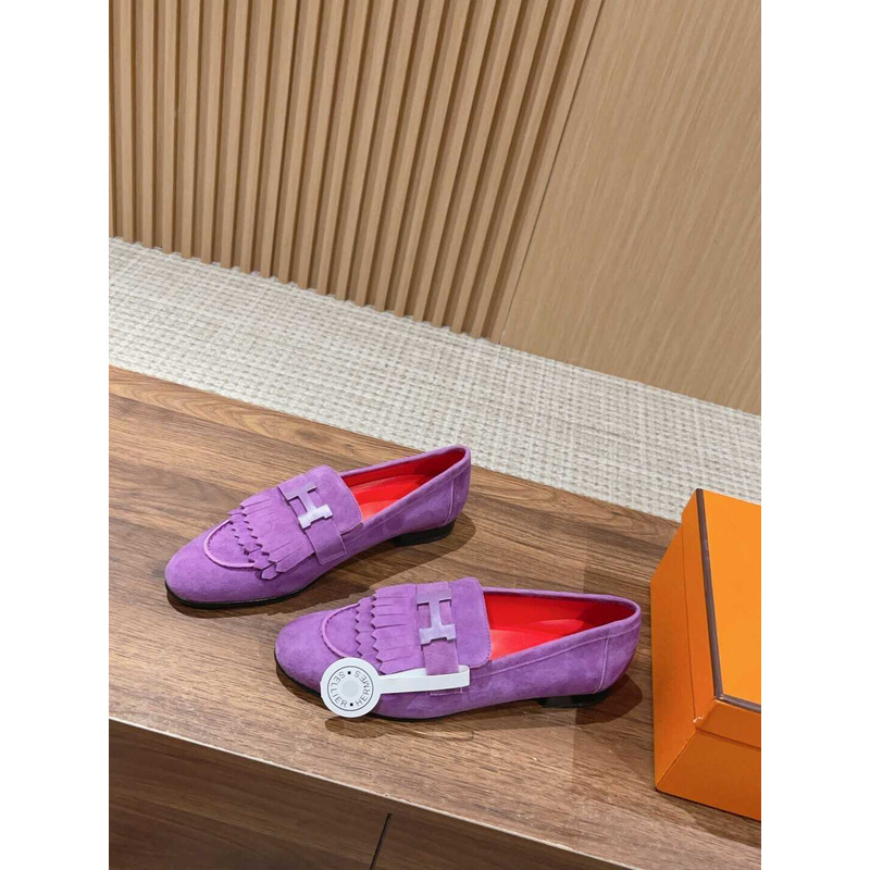 H**mes suede goatskin womens royal loafers purple