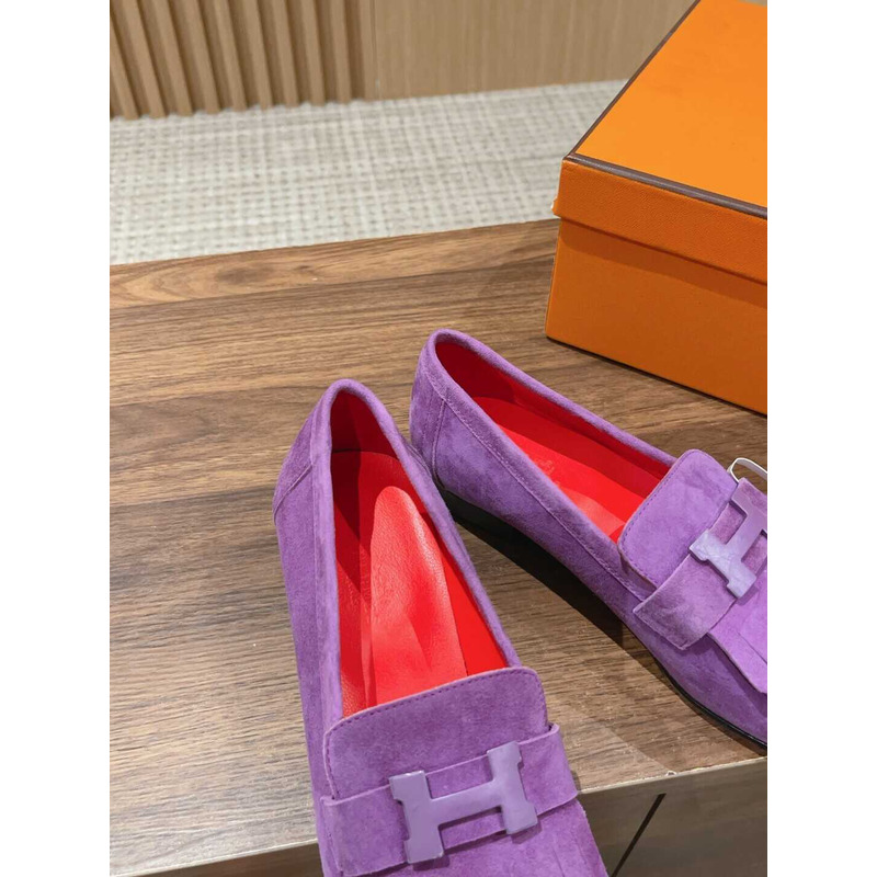 H**mes suede goatskin womens royal loafers purple