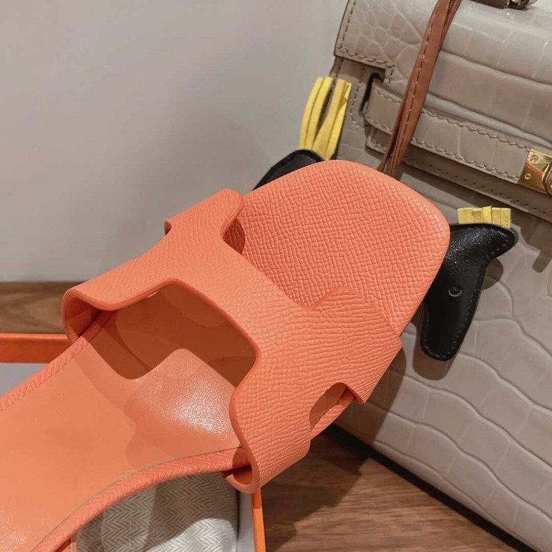 H**mes ella 105 calfskin heeled sandals black light orange