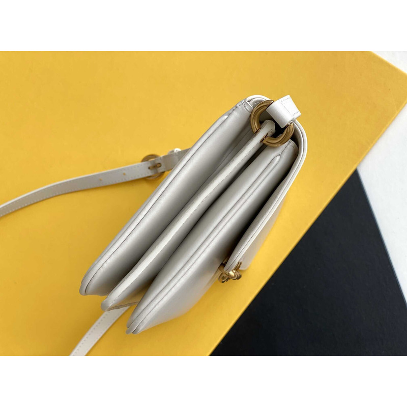 Saint Laurent Maillon Leather Wallet On Chain White