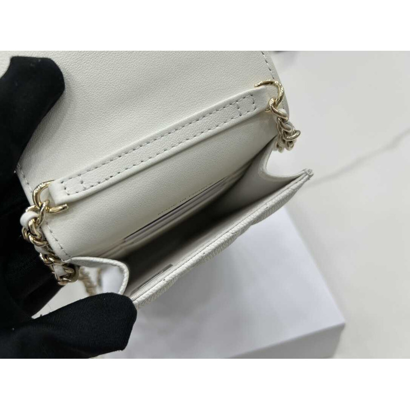 Ch*el phone holder with chain white