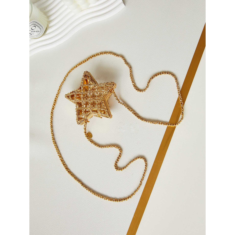 Ch*el star minaudiere gold-tone metal & metallic lambskin gold