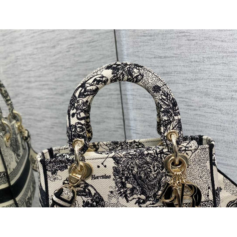 D*or medium lady d-lite bag embroidery black&beige