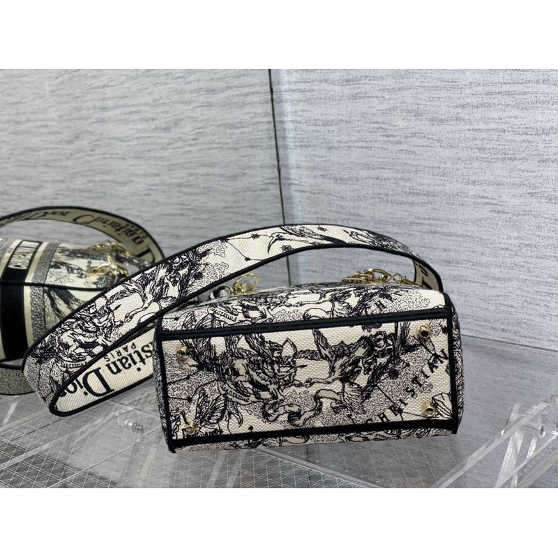 D*or medium lady d-lite bag embroidery black&beige