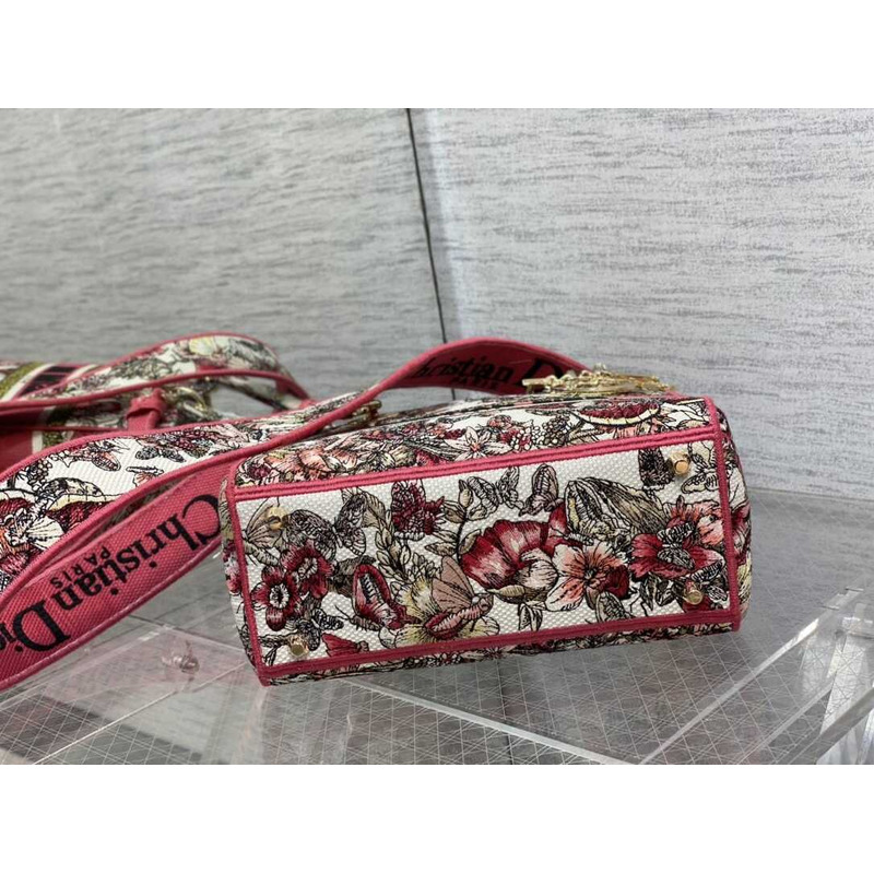 D*or medium lady d-lite bag embroidery pink multicolor