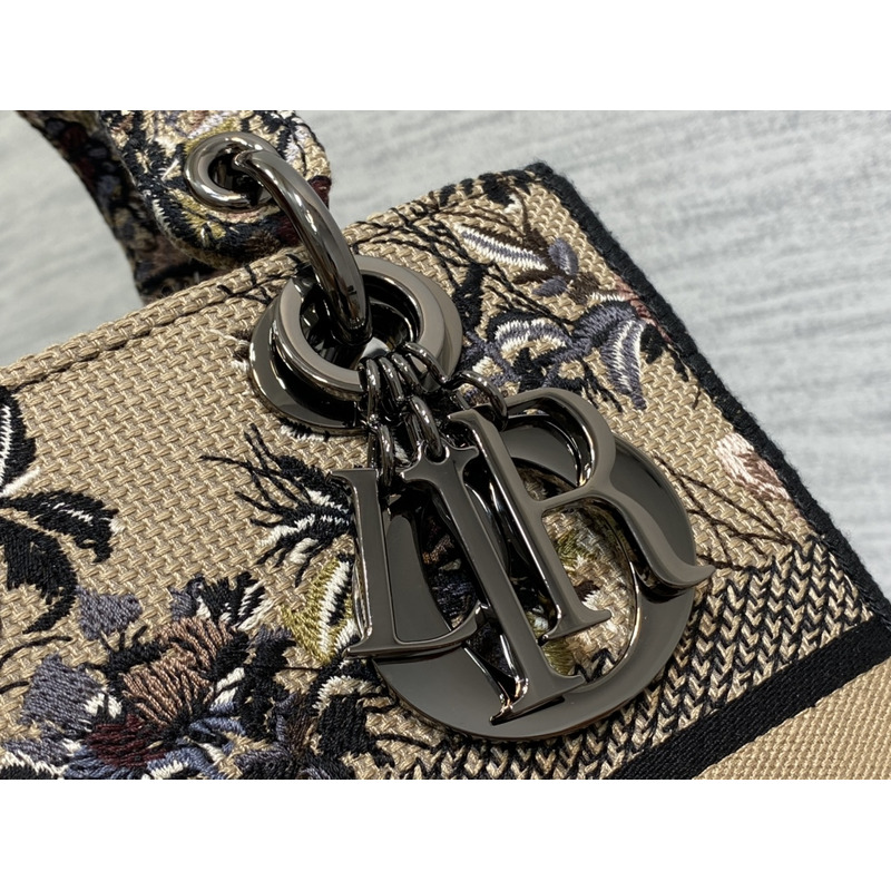 D*or  medium lady d-lite bag embroidery beige multicolor