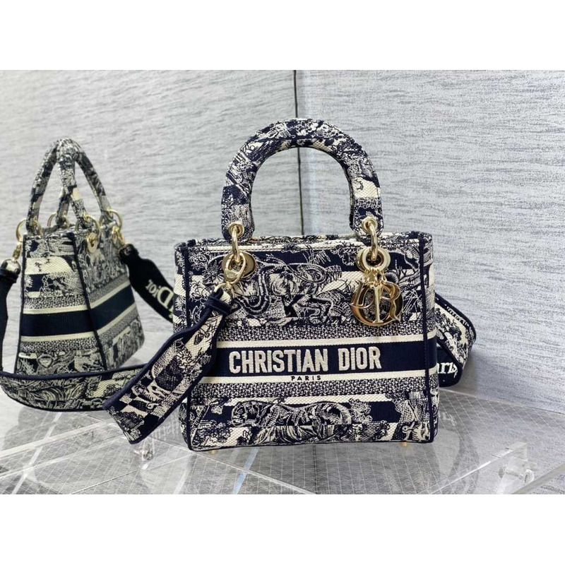 D*or  medium lady d-lite bag embroidery black multicolor