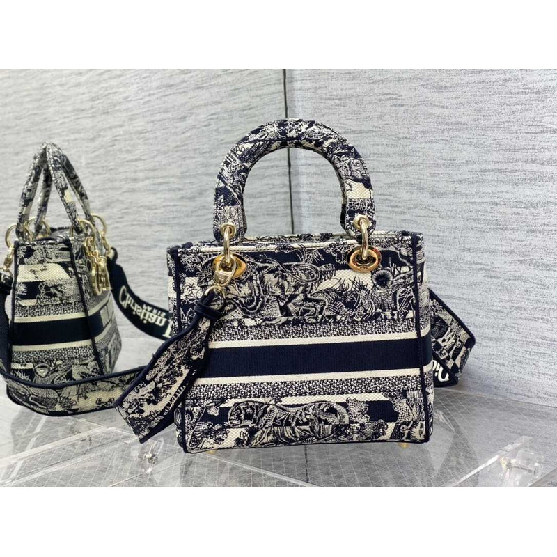 D*or  medium lady d-lite bag embroidery black multicolor