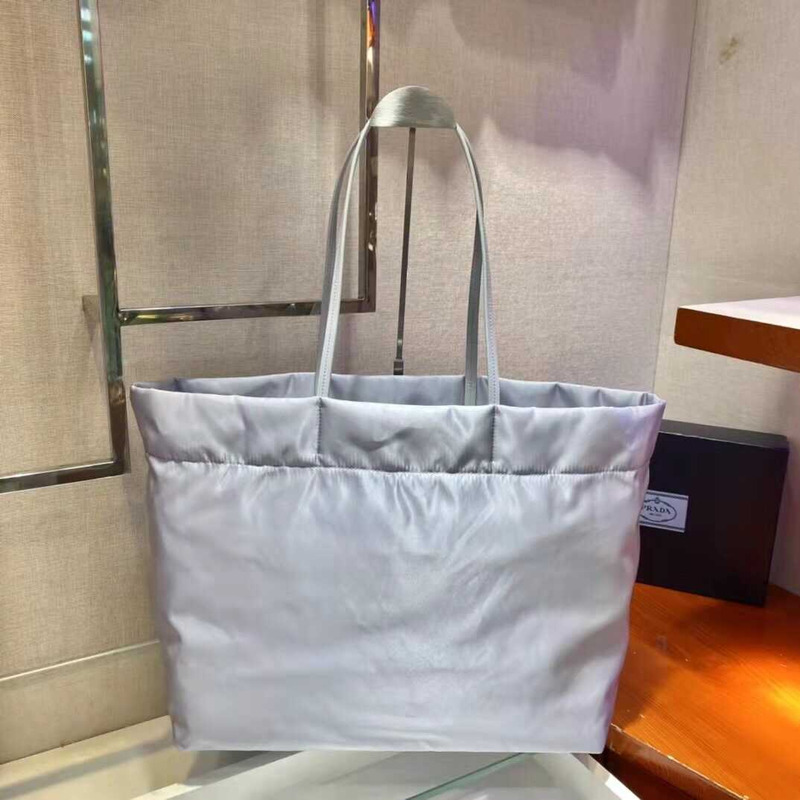Pra*a re-nylon and saffiano leather tote bag blue