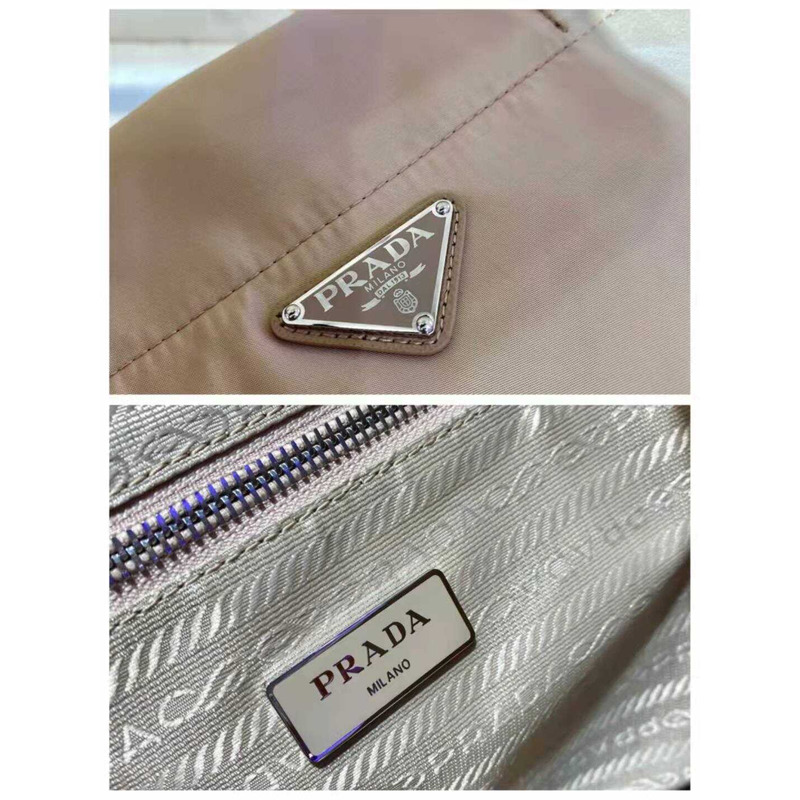 Pra*a re-nylon and saffiano leather tote bag desert beige