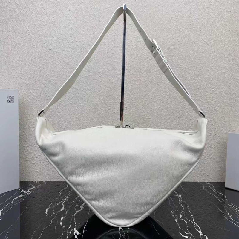 Pra*a pre-owned triangle logo embossed shoulder bag white