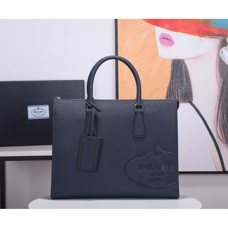 Pra*a saffiano leather briefcase dark blue