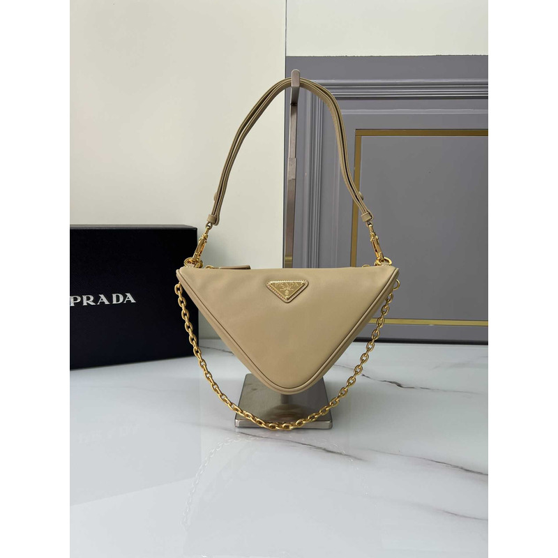 Pra*a symbole leather and fabric mini bag beige&white