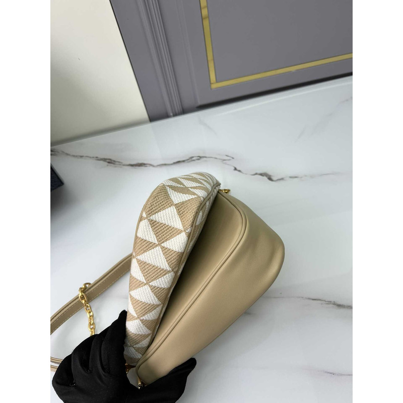 Pra*a symbole leather and fabric mini bag beige&white