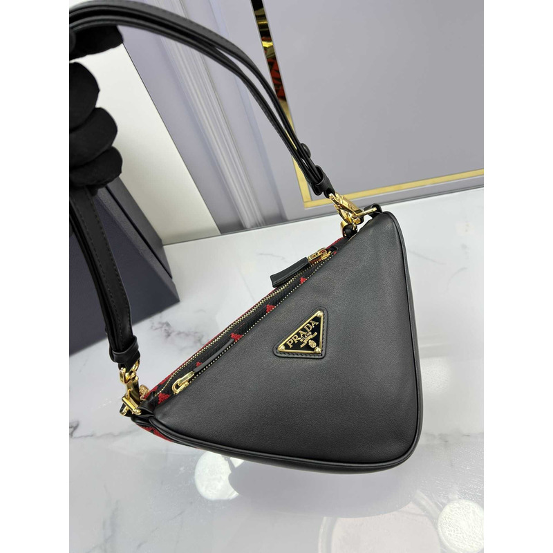 Pra*a symbole leather and fabric mini bag black&red