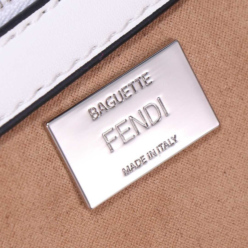 F**di baguette mini bag denim with ff embroidery beige&white