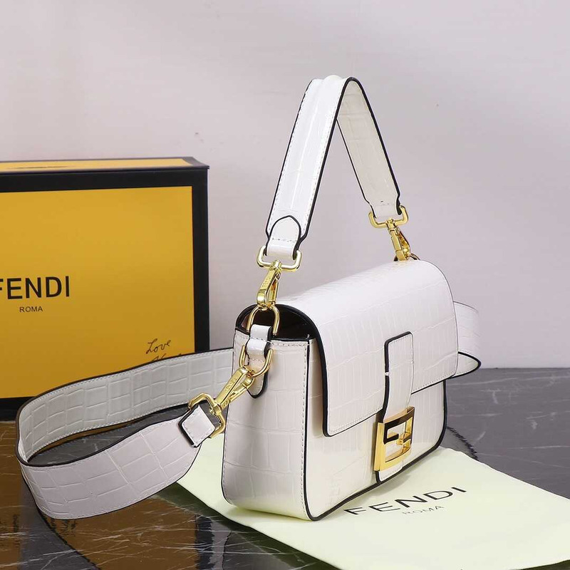 F**di baguette leather shoulder bag white