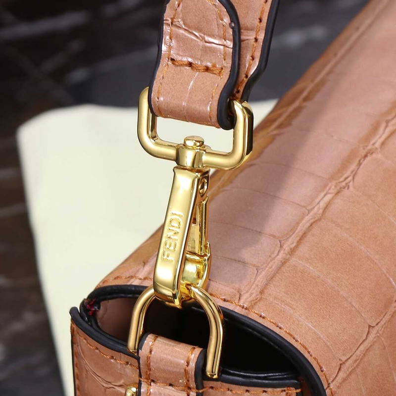 F**di baguette handbag crocodile leather light brown