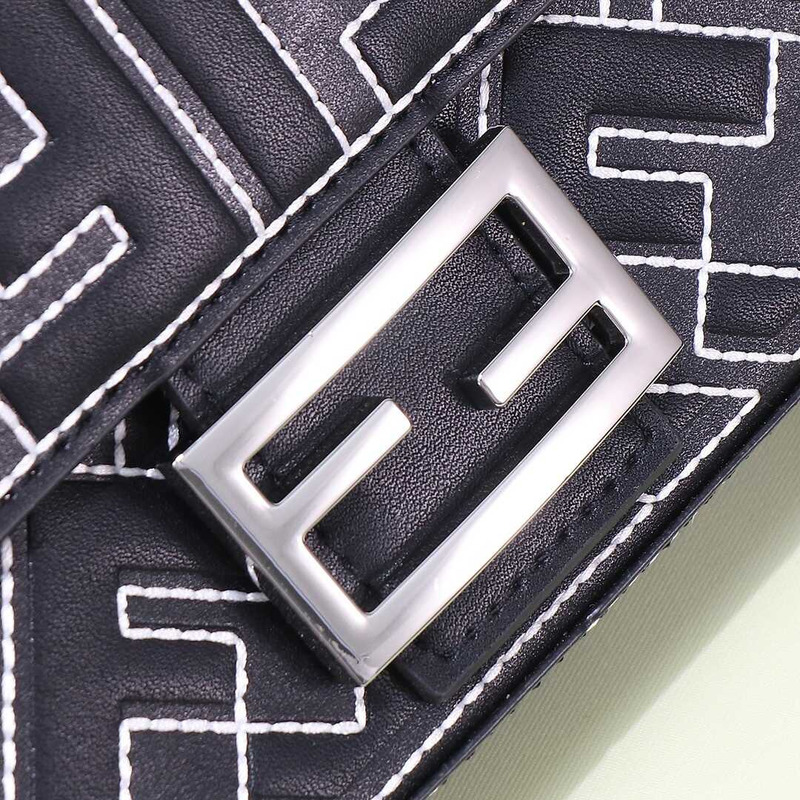 F**di baguette bag nappa leather with stitched ff pattern black