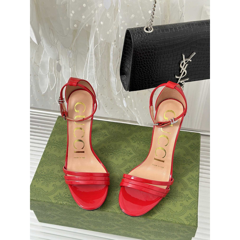 G*u*i leather strap high heel sandals red