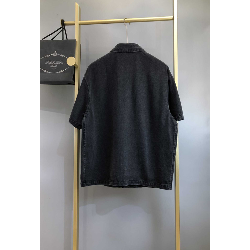 Pra*a chambray short sleeve shirt black