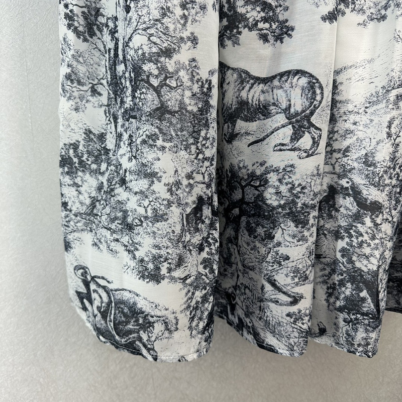D*or flared mid-length skirt cotton jacquard ecru and blue
