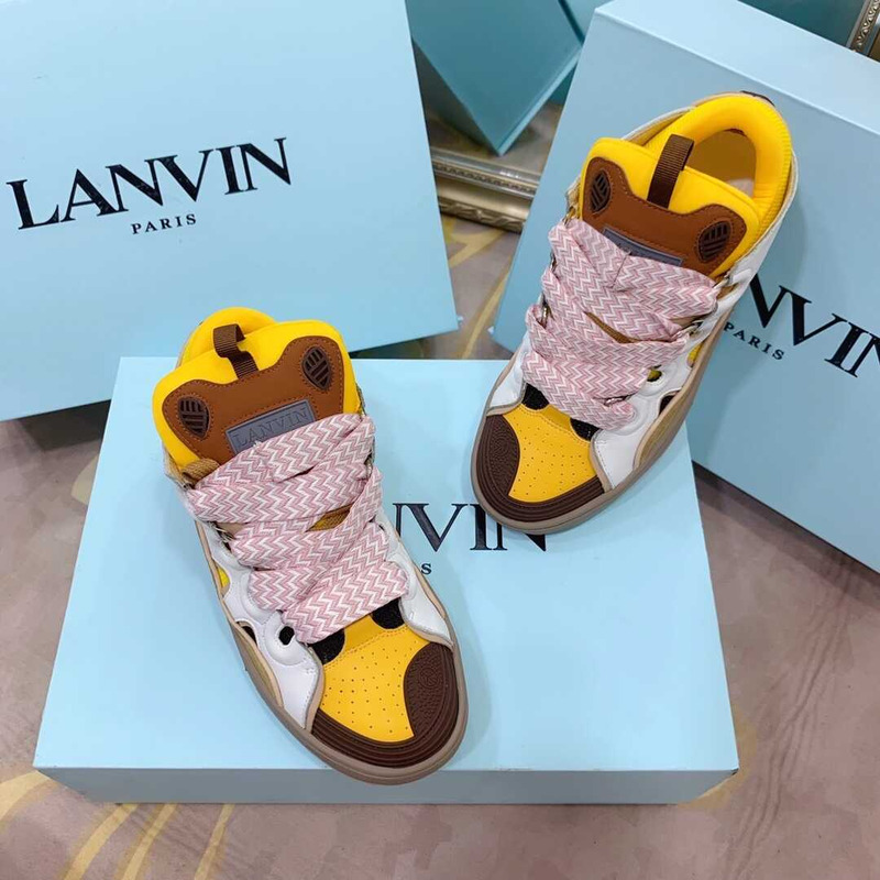 Lanvin Pre-owned Leather Curb White Yellow Brown In Pink